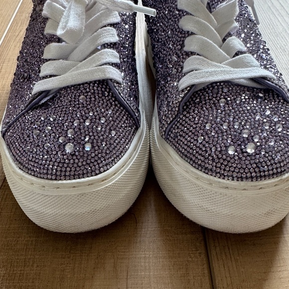 Betsey Johnson Sidny Lace-Up Rhinestone Platform Sneakers size 8M Purple - Picture 2 of 7